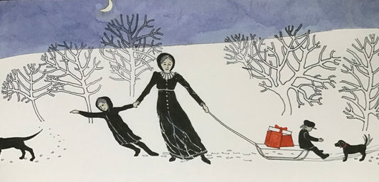 Jane Austen In The Snow  Hand Painted Christmas Card